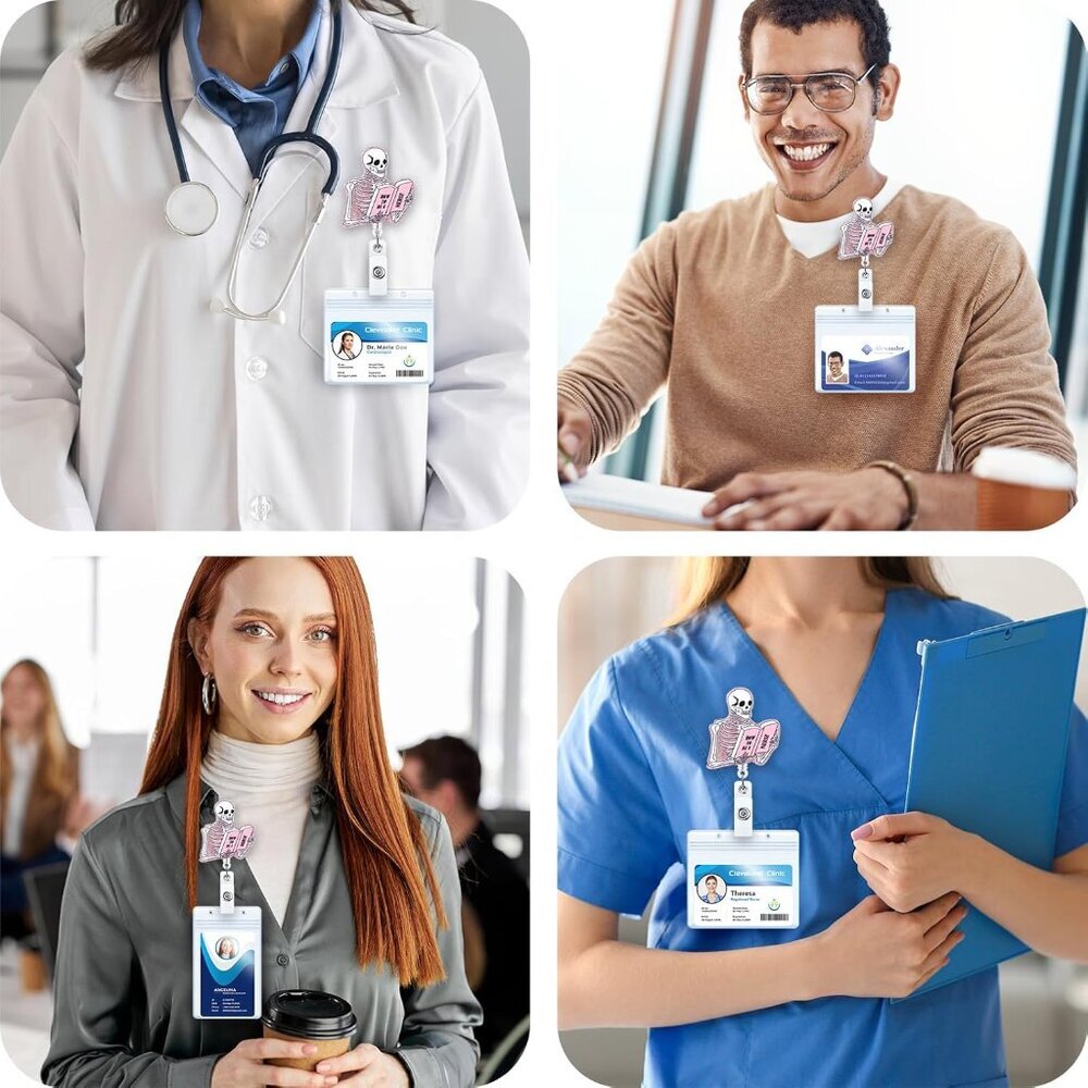 Funny Skeleton Nurse Badge Reel, How to BE A Nurse Fun Badge Holder with Retract - Picture 3 of 6